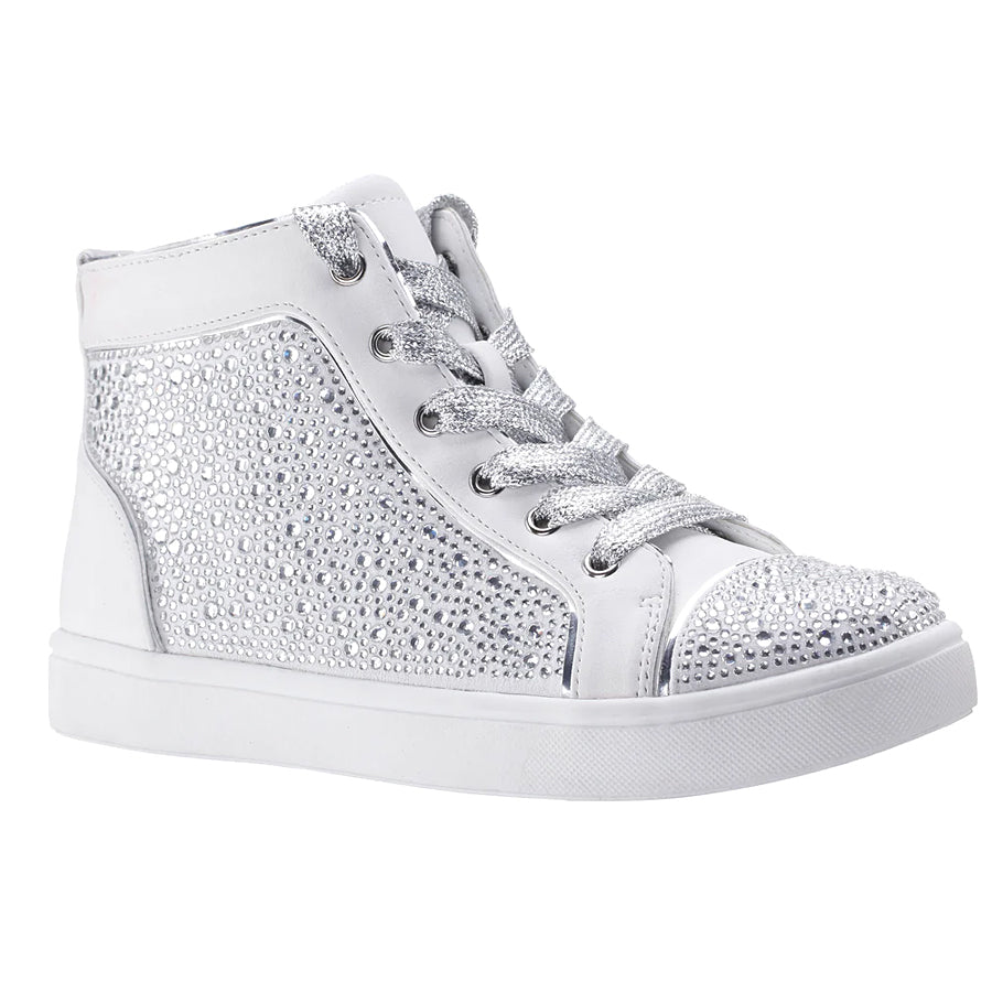 White With Silver Nina Doll Cossette Microsuede With Rhinestones Casual Hi Top Sneaker Girl Sizes 13 And 1 to 6 Profile View