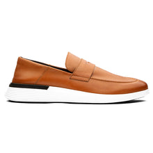 Load image into Gallery viewer, Honey Tan And White Wolf And Shepherd Men&#39;s Crossover Loafer Dress Leather Side View
