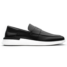 Load image into Gallery viewer, Black And White Wolf And Shepherd Men&#39;s Crossover Loafer Dress Leather Side View
