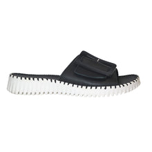 Load image into Gallery viewer, Black With White Sole Eric Michael Leather Sports Slide Sandal Side View
