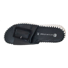 Load image into Gallery viewer, Black With White Sole Eric Michael Leather Sports Slide Sandal Top View
