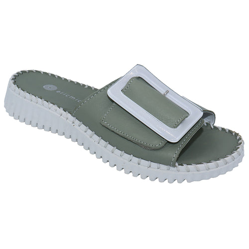 Olive Green With White Sole Eric Michael Leather Sports Slide Sandal