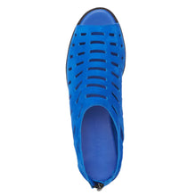 Load image into Gallery viewer, Cyano Blue With Black Sole Arche Women&#39;s Denyli Perforated Nubuck Peep Toe Sandal Shoe Top View
