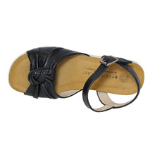 Load image into Gallery viewer, Black With White Sole Eric Michael Women&#39;s Dia Leather Quarter Strap Wedge Sandal Top View
