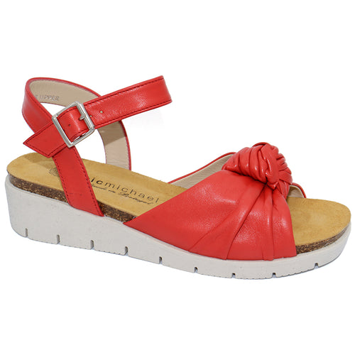 Red With White Sole Eric Michael Women's Dia Leather Quarter Strap Wedge Sandal