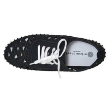 Load image into Gallery viewer, Black With White Sole Eric Michaels Women&#39;s Suede With Geometric Perforations Casual Sneaker Top View
