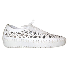 Load image into Gallery viewer, White Eric Michaels Women&#39;s Suede With Geometric Perforations Casual Sneaker Side View
