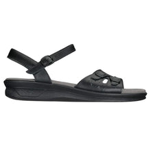 Load image into Gallery viewer, Black SAS Women&#39;s Duo Tripad Leather With Cut Outs Quarter Strap Sandal Flat Side View
