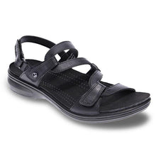 Load image into Gallery viewer, Black Revere Women&#39;s Emerald Leather Strappy Sandal Profile View
