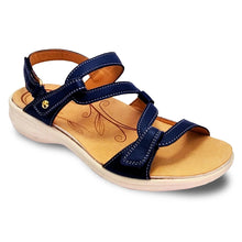 Load image into Gallery viewer, French Blue With Beige Sole Revere Women&#39;s Emerald Leather Strappy Sandal Profile View
