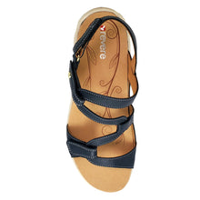 Load image into Gallery viewer, French Blue With Beige Sole Revere Women&#39;s Emerald Leather Strappy Sandal Top View
