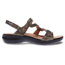 Load image into Gallery viewer, Peacock Multi Color With Black Sole Revere Women&#39;s Emerald Python Print Leather Strappy Sandal Side View
