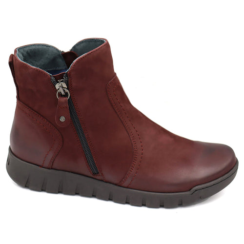 Bordeaux Red With Black Sole Eric Michael Women's Erie Leather And Suede Side Zippers Ankle Bootie