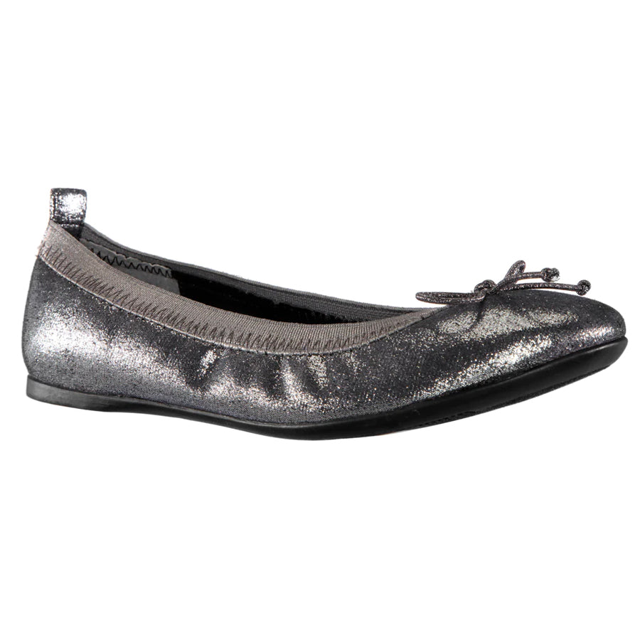 Pewter Silver With Black Sole Nina Doll Girls Shimmery Fabric Ballet Flat Sizes 13 to 13.5 and 1 to 6 Profile View