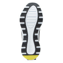 Load image into Gallery viewer, Black And White With Yellow Alegria Women&#39;s Exhault Cyber Carbon Mesh Athletic Sneaker Sole View
