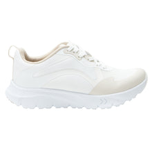 Load image into Gallery viewer, White And Beige Alegria Women&#39;s Exhault Cyber Carbon Mesh Athletic Sneaker Side View
