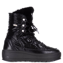 Load image into Gallery viewer, Black Pajar Women&#39;s Tacey Low 2.0 Waterproof Nylon And Nubuck Winter Combat Boot Faux Fur Lining And Tongue Side View
