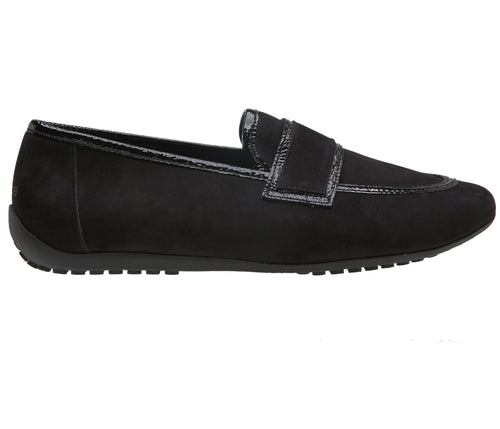 Black Arche Women's Fannhy Nubuck With Patent Leather Trim Slip On Moccasin Loafer