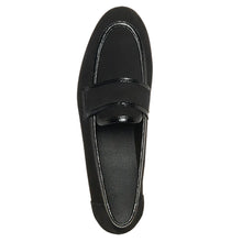 Load image into Gallery viewer, Black Arche Women&#39;s Fannhy Nubuck With Patent Leather Trim Slip On Moccasin Loafer Top View
