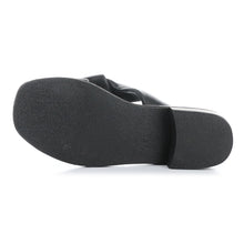 Load image into Gallery viewer, Black Bos And Co Women&#39;s Knick Leather Cross Strap Low Block Heel Slide Sandal Sole View
