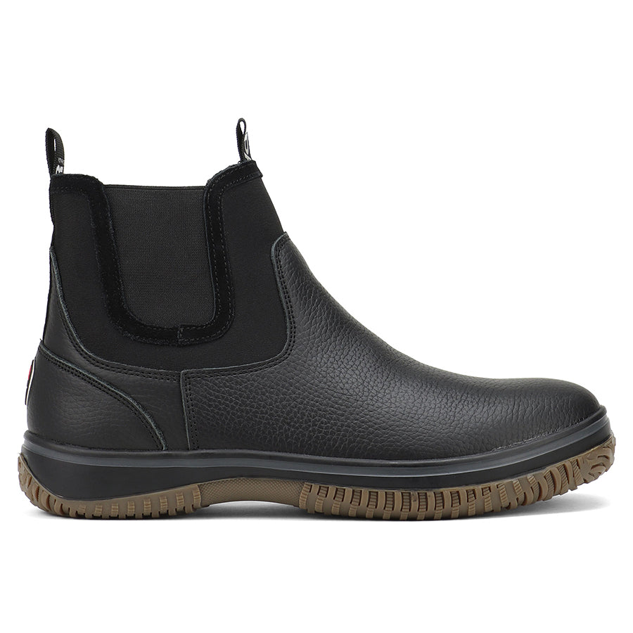 Black With Dark Beige Sole Pajar Men's Gavel Pull Up Waterproof Leather Chelsea Boot Side View