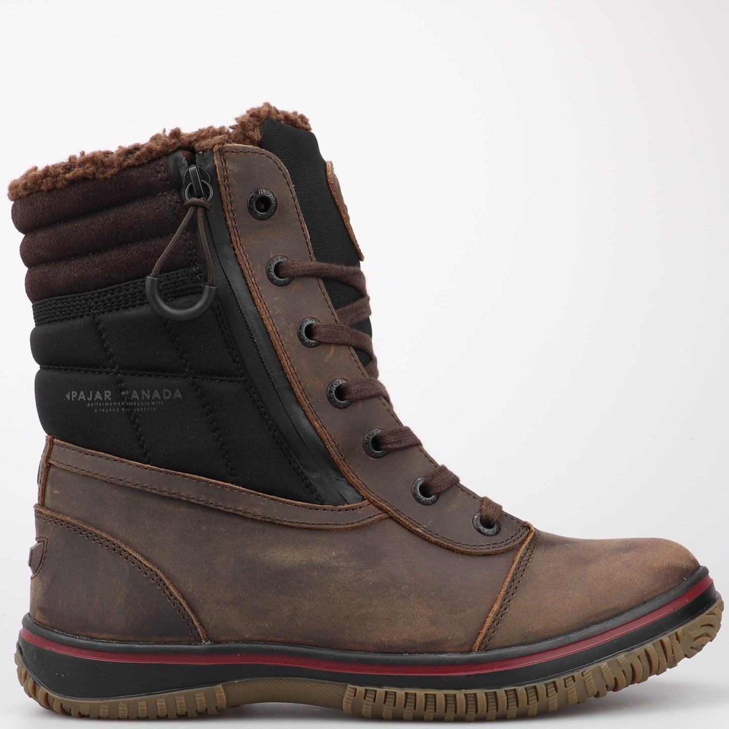 Dark Brown And Black Pajar Men's Trooper 3.0 Waterproof Oiled Suede Lace-Up Winter Ankle Boot Side View