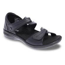 Load image into Gallery viewer, Black Revere Women&#39;s Geneva Leather Closed Heel Double Strap Sandal Flat Profile View
