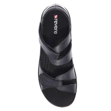 Load image into Gallery viewer, Black Revere Women&#39;s Geneva Leather Closed Heel Double Strap Sandal Flat Top View
