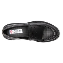 Load image into Gallery viewer, Black Blondo Women&#39;s Halo Waterproof Leather Penny Loafer Top View
