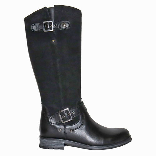 Black Eric Michael Women's Helena Waterproof Leather And Suede Double Buckle Strap Knee High Riding Boot