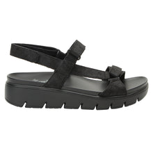 Load image into Gallery viewer, Black Alegria Women&#39;s Henna Vegan Leather Triple Strap Sandal Side View
