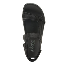 Load image into Gallery viewer, Black Alegria Women&#39;s Henna Vegan Leather Triple Strap Sandal Top View
