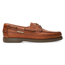Load image into Gallery viewer, Rust Tan With Black Sole Mephisto Men&#39;s Hurrikan Leather Boat Shoe Loafer Side View
