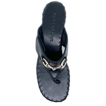 Load image into Gallery viewer, Black Robert Zur Women&#39;s Jee Leather Thong Sandal With Gold Link Top View
