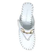 Load image into Gallery viewer, White With Black Sole Robert Zur Women&#39;s Jee Leather Thong Sandal With Gold Link Top View
