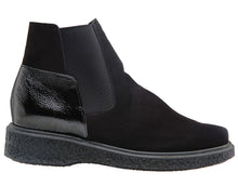 Load image into Gallery viewer, Black Arche Women&#39;s Joebus Nubuck And Patent Leather Chelsea Boot Profile View
