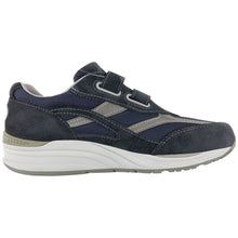 Load image into Gallery viewer, Dark Blue With Grey And White SAS Men&#39;s JV Leather And Mesh Double Velcro Strap Sneaker Side View
