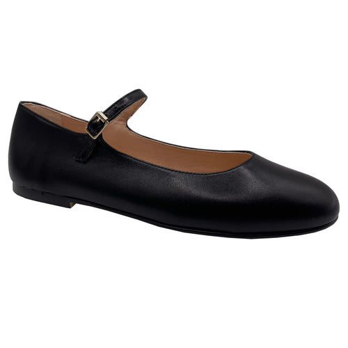 Black French Sole Women's Lacey Leather Mary Jane Profile View