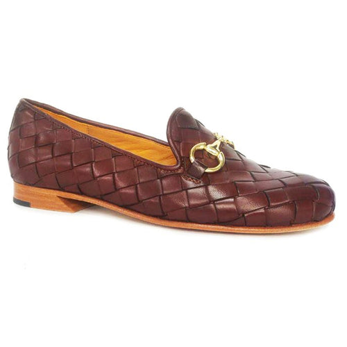 Luggage Brown Robert Zur Woven Leather Dress Slip On With Gold Bit