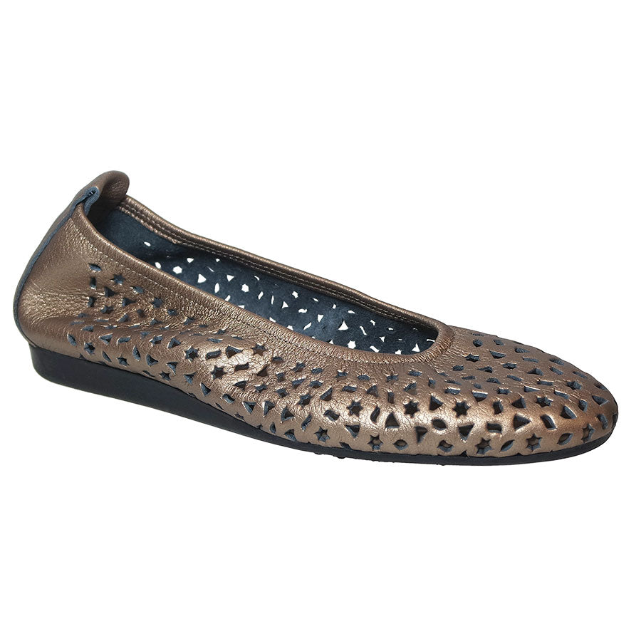 Moon Bronze With Black Sole Arche Women's Lilly Perforated Metallic Leather Ballet Flat