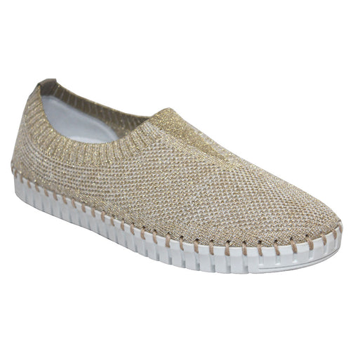 Gold With White Sole Eric Michael Women's Lucy Mesh Casual Slip On Sneaker