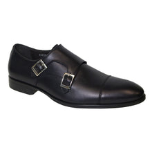 Load image into Gallery viewer, Black GBrown Men&#39;s Luke 100 Leather Dress Monk Strapp Cap Toe Shoe Profile View
