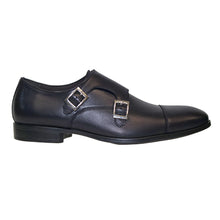 Load image into Gallery viewer, Black GBrown Men&#39;s Luke 100 Leather Dress Monk Strapp Cap Toe Shoe Side View
