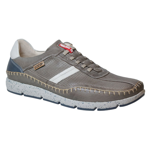Grey With Blue And White Pikolinos Men's Fuencarral M4U Leather And Perforated Leather Casual Sneaker