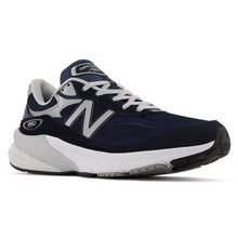 Load image into Gallery viewer, Navy With Grey And White New Balance Men&#39;s M990V6 Suede And Mesh Athletic Running Sneaker Profile View
