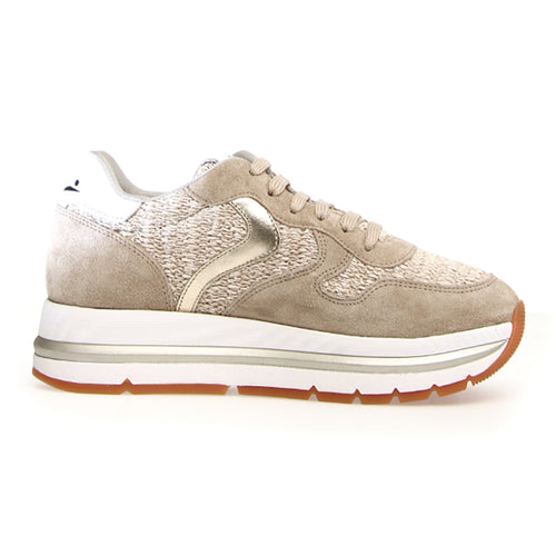 Sange Light Brown And Beige With White Voile Blanche Women's Maran S Suede And Raffia Sneaker