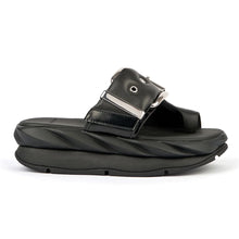 Load image into Gallery viewer, Black 4Ccccees Women&#39;s Mellow Glow Leather Toe Loop Platform Sandal Slide Side View
