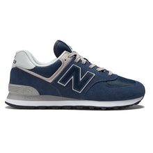 Load image into Gallery viewer, Navy With Grey And White New Balance Men&#39;s ML574EGN Suede And Mesh Sneaker Side View
