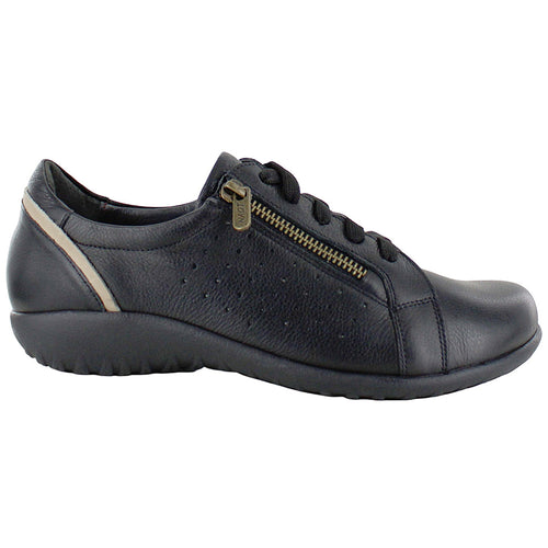 Black With Beige Stripe Naot Women's Moko Leather Casual Oxford With Side Zipper