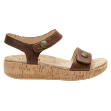 Load image into Gallery viewer, Walnut Brown With Beige Cork Sole Alegria Women&#39;s Marta Leather Sandal Side View
